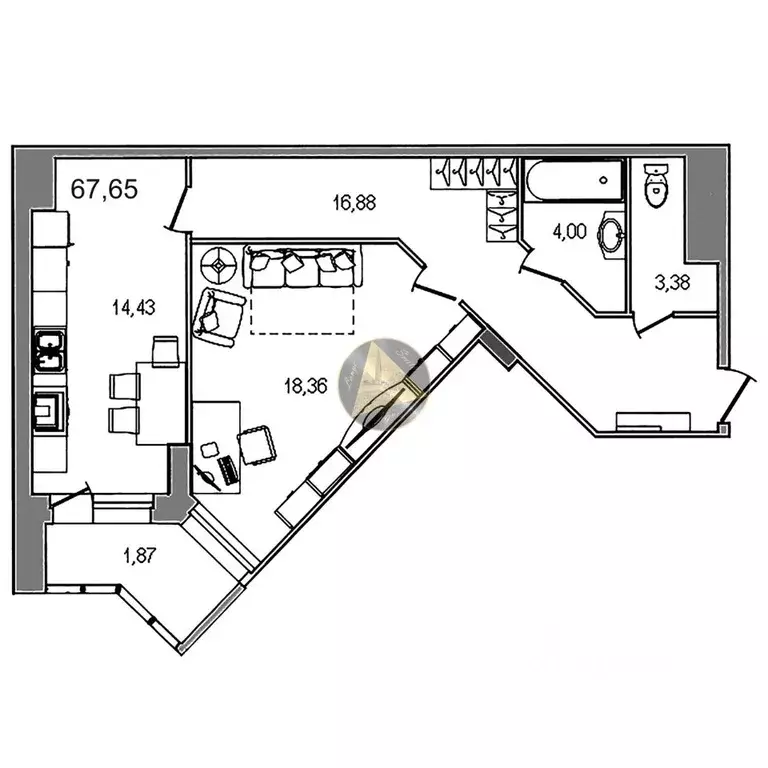 1-к кв. Санкт-Петербург ул. Руднева, 16 (67.65 м) - Фото 2