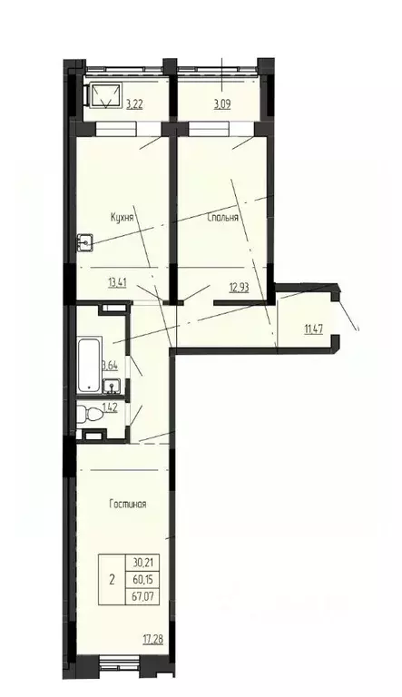2-к кв. Саха (Якутия), Якутск ул. Чкалова, 39А (67.07 м) - Фото 1