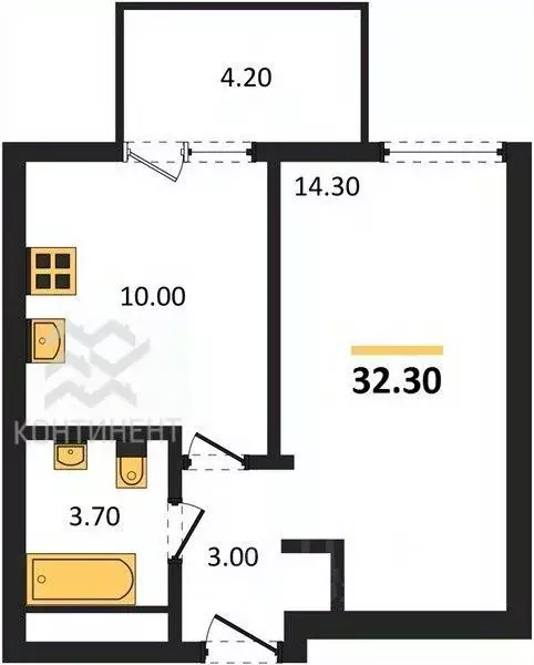 1-к кв. Крым, Симферопольский район, Молодежное пгт  (32.3 м) - Фото 2