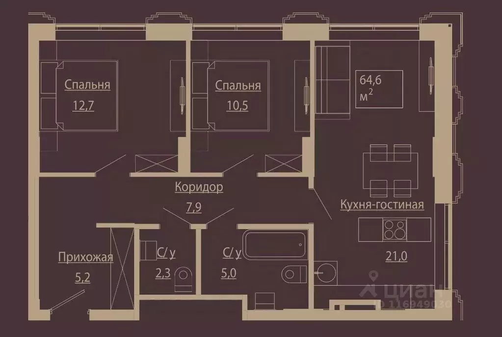 3-к кв. Новосибирская область, Новосибирск ул. Чаплыгина, 54 (64.6 м) - Фото 0