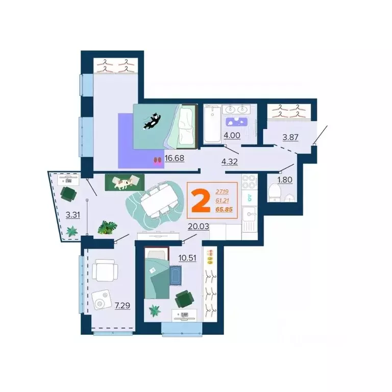 2-к кв. Брянская область, Брянск Московский мкр, 28 (65.85 м) - Фото 1