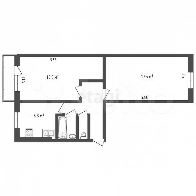 2-к. квартира, 48,1 м, 2/5 эт. - Фото 0