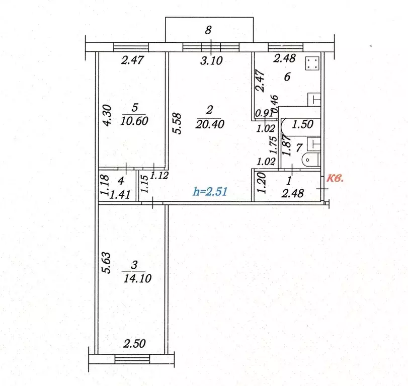 3-к кв. Чувашия, Чебоксары ул. Пирогова, 8 (60.7 м) - Фото 0