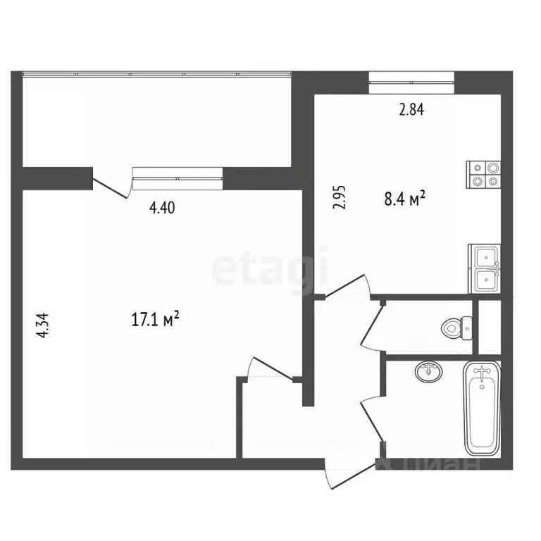 1-к кв. Московская область, Сергиев Посад Лесная ул., 2 (33.9 м) - Фото 2
