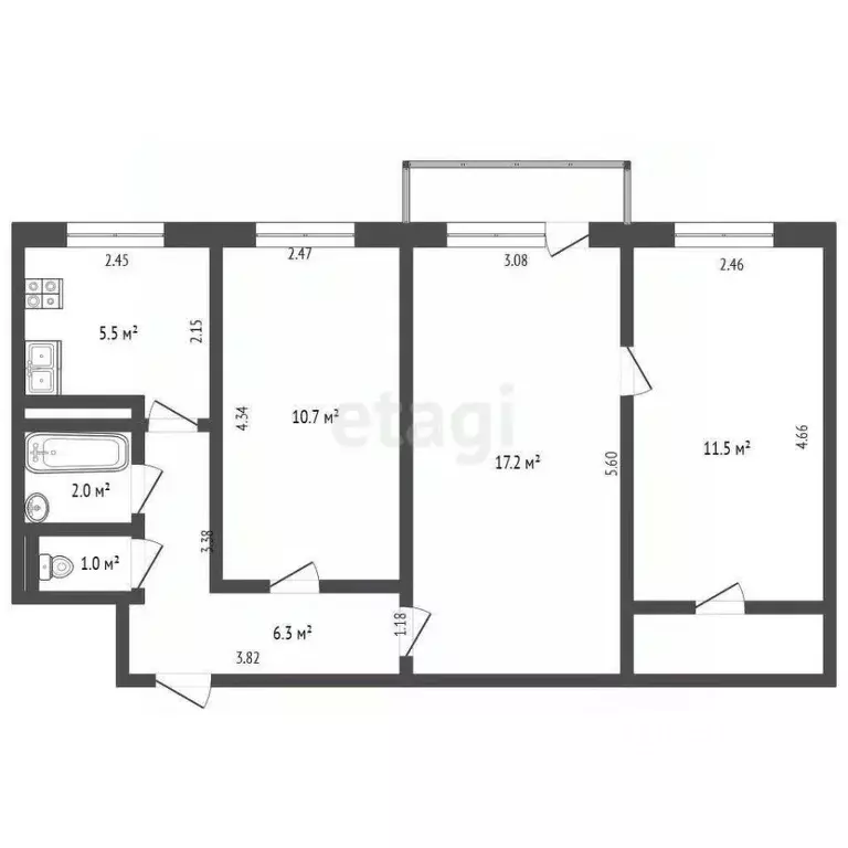 3-к кв. Саратовская область, Балашов пос. Балашов-3, 14 (57.0 м) - Фото 1