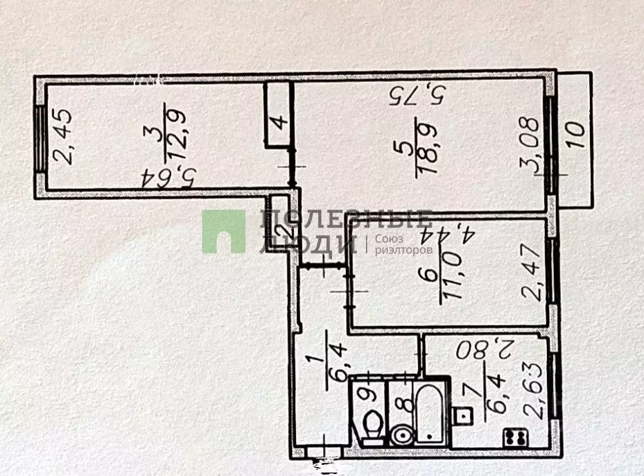 3-к кв. Астраханская область, Астрахань ул. Маркина, 102 (61.0 м) - Фото 2