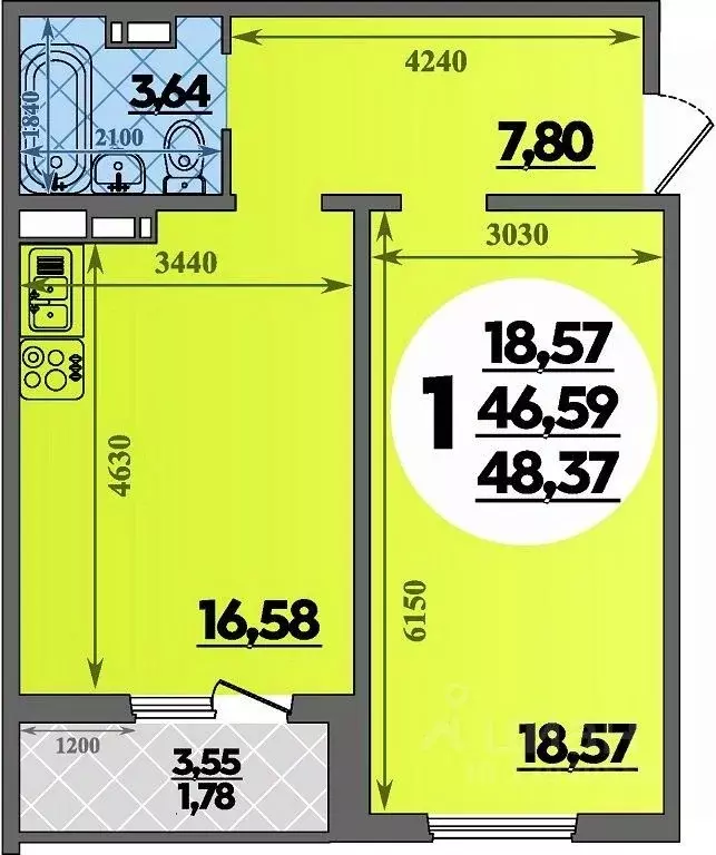 1-к кв. Краснодарский край, Крымск Надежда мкр,  (48.37 м) - Фото 1