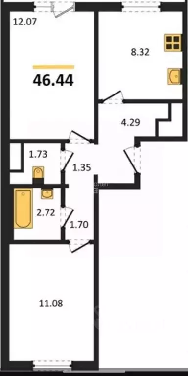 1-к кв. Челябинская область, Челябинск ул. Дружбы, 6 (46.44 м) - Фото 2