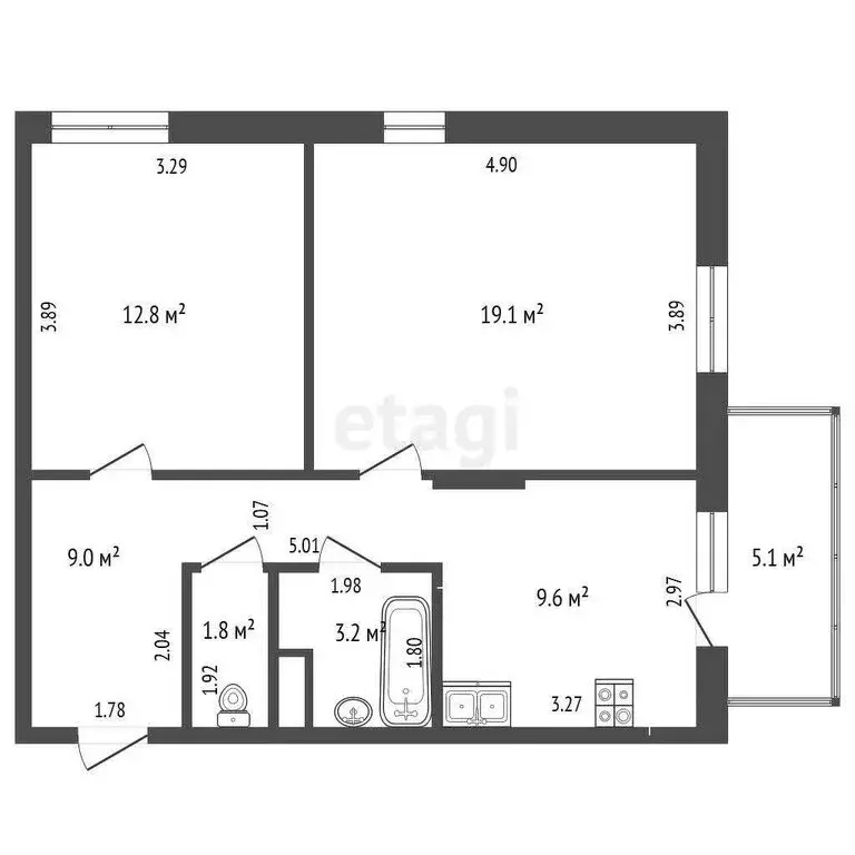 2-комнатная квартира: Тюмень, Профсоюзная улица, 49 (55.5 м) - Фото 1