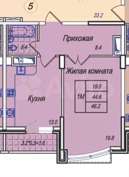 1-к. квартира, 46 м, 11/16 эт. - Фото 0