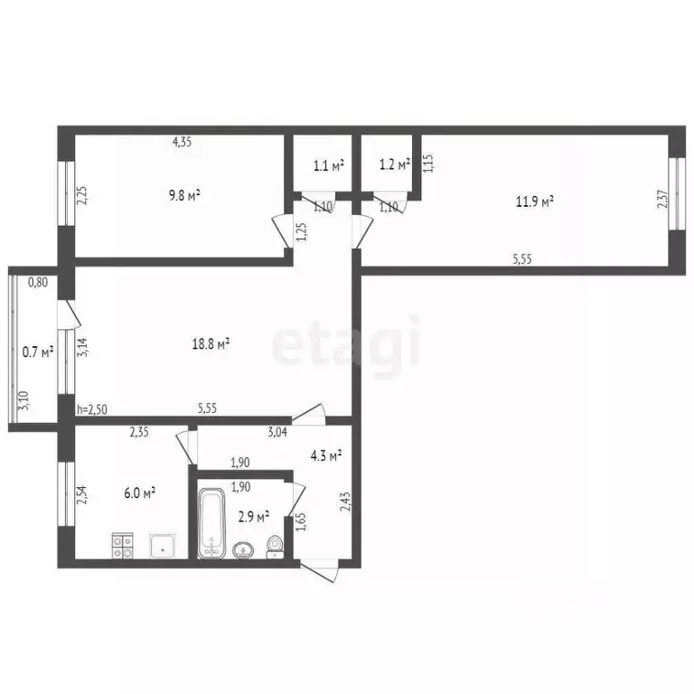 3-к кв. Брянская область, Брянск Ново-Советская ул., 87/19 (56.7 м) - Фото 1