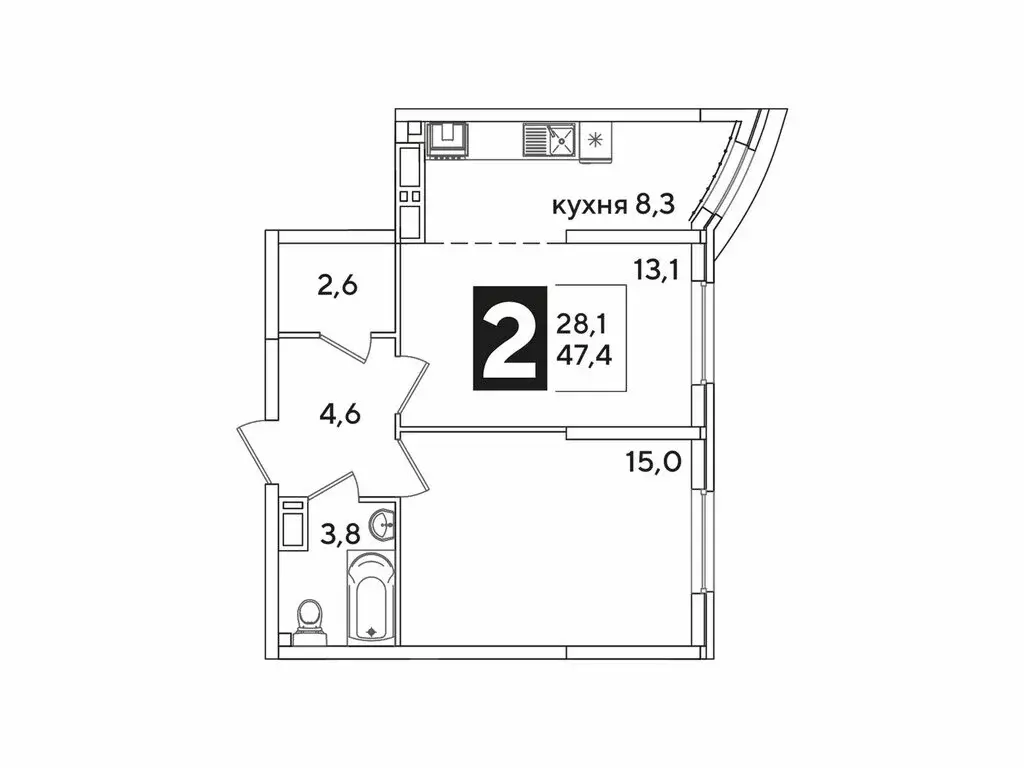 2-комнатная квартира: Краснодар, ул. Западный Обход (47.4 м) - Фото 1