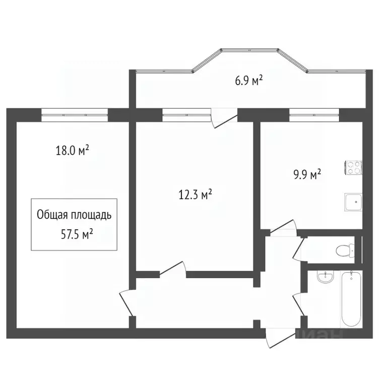 2-к кв. Томская область, Томск Речной пер., 6 (52.6 м) - Фото 1