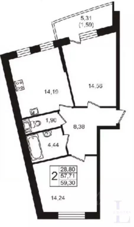 2-к кв. Санкт-Петербург бул. Балтийский, 4 (60.0 м) - Фото 2