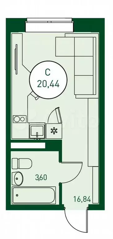 Квартира-студия, 20 м, 2/20 эт. - Фото 0