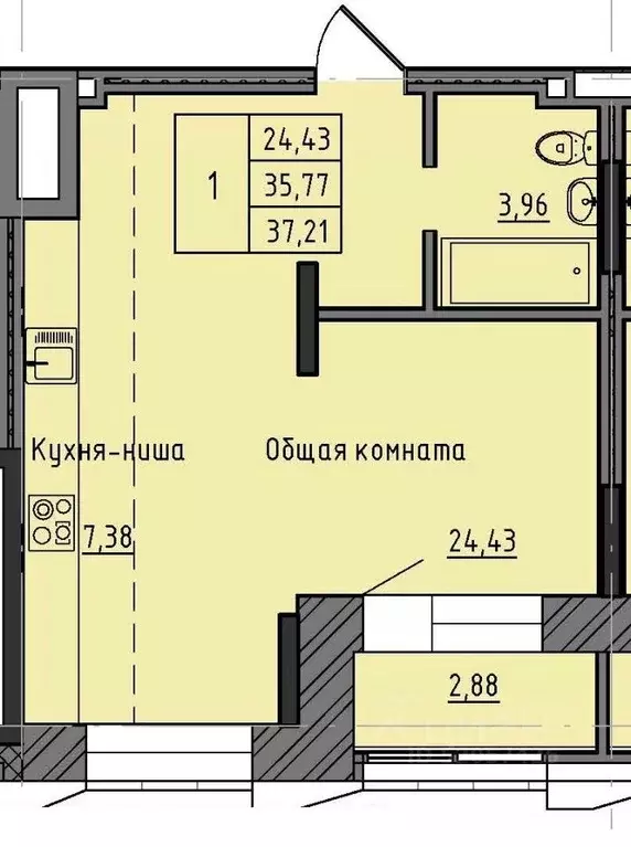 1-к кв. Саха (Якутия), Якутск 37-й кв-л,  (37.21 м) - Фото 1
