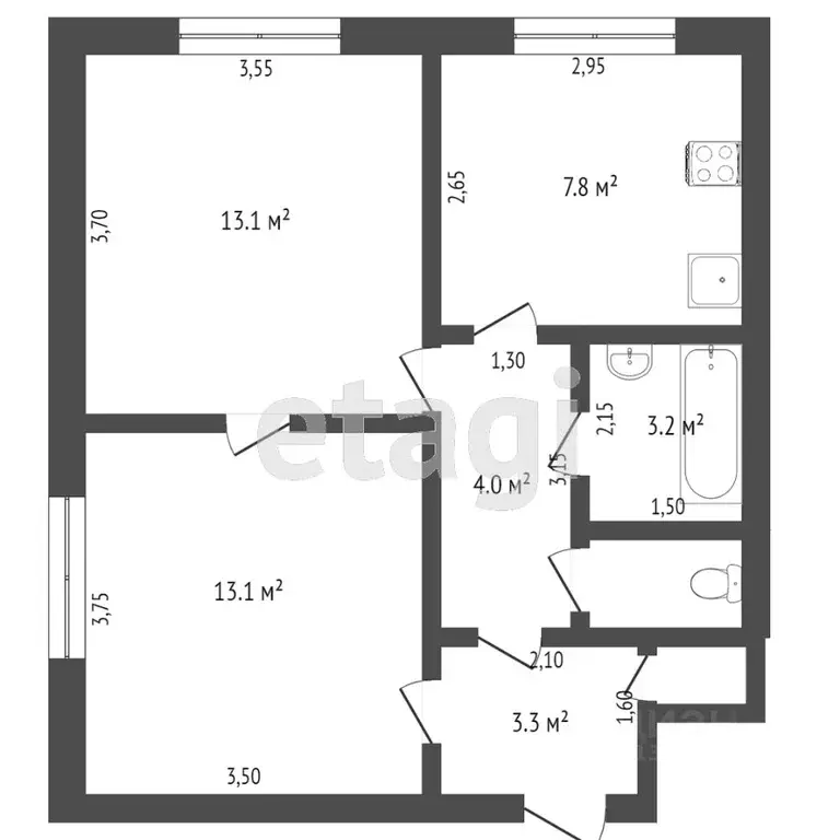 2-к кв. Тюменская область, Тюмень ул. Мира, 6А (46.6 м) - Фото 2
