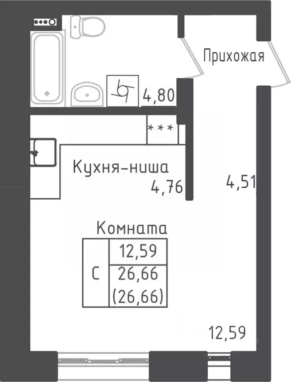 Студия Московская область, Дмитровский городской округ, д. Рыбаки ... - Фото 0