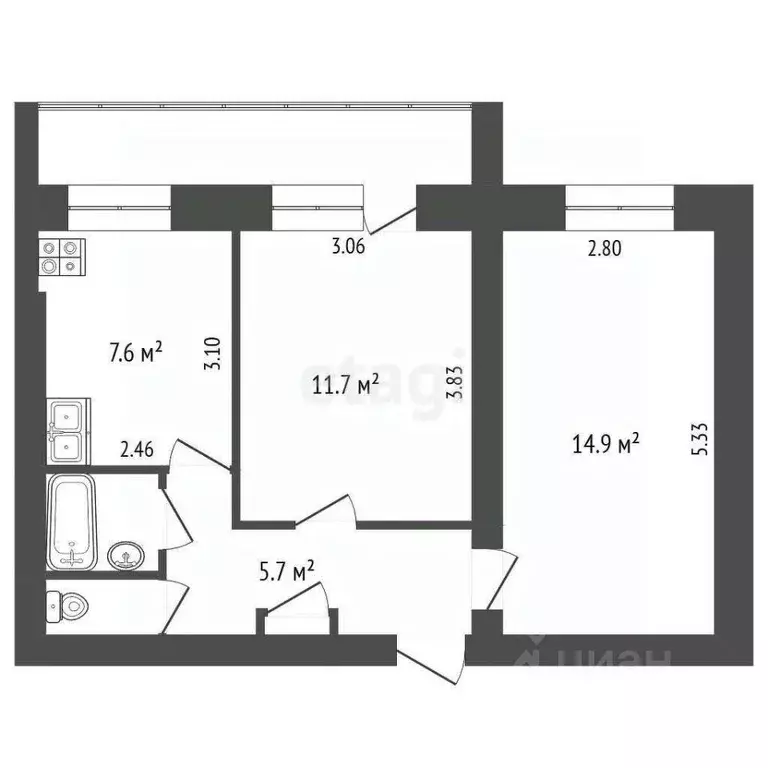 2-к кв. Вологодская область, Череповец Архангельская ул., 7А (43.9 м) - Фото 2
