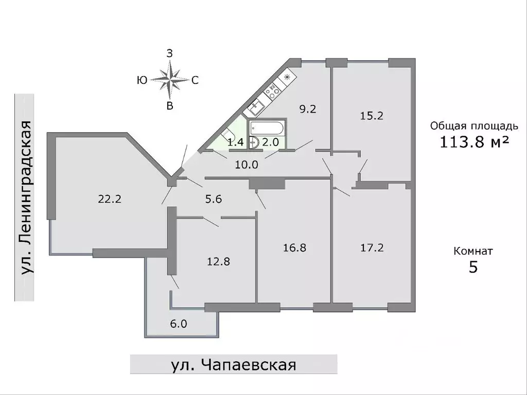 5-к кв. Самарская область, Самара Ленинградская ул., 54 (114.0 м) - Фото 2