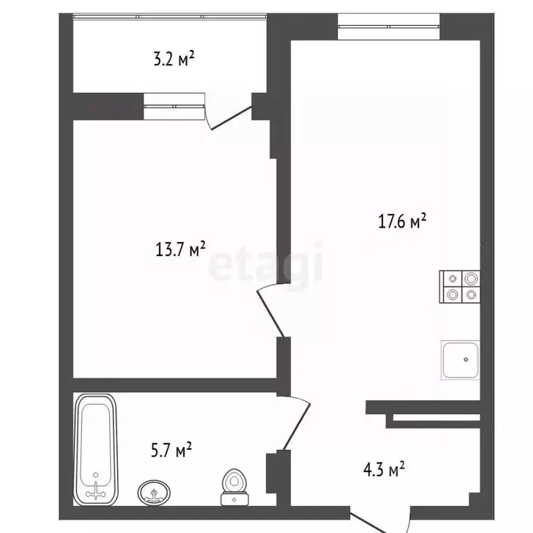 1-к кв. Тюменская область, Тюмень ул. Бориса Прудаева, 4 (41.4 м) - Фото 1