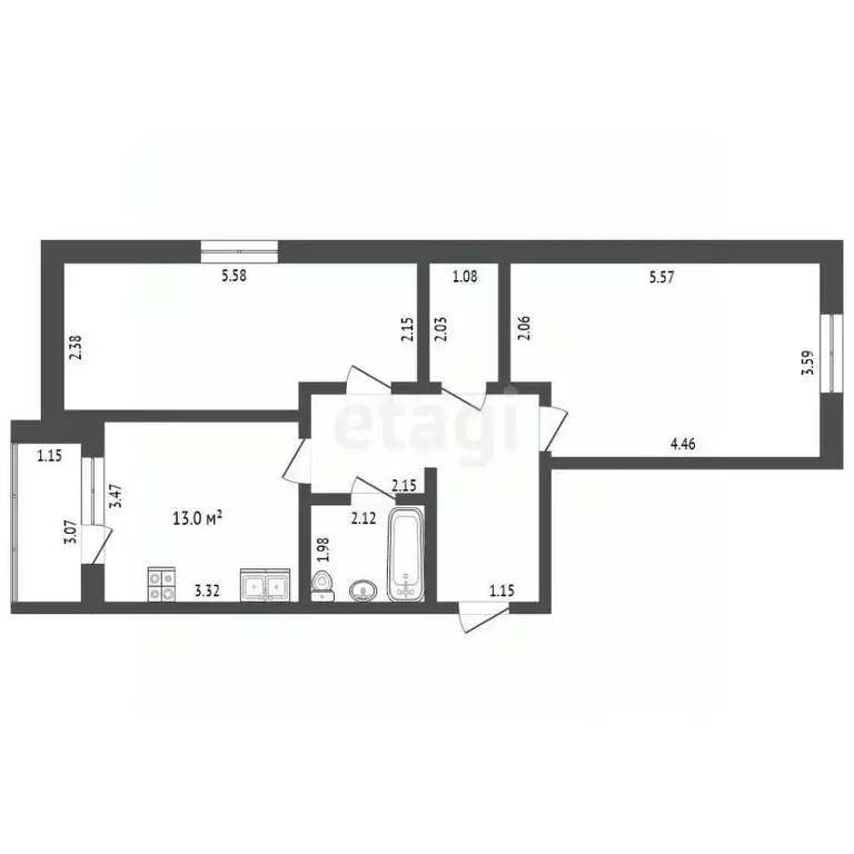 2-к кв. Ханты-Мансийский АО, Ханты-Мансийск Пристанская ул., 7 (64.7 ... - Фото 2