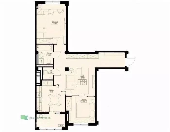 2-к кв. Ставропольский край, Ставрополь Полевая ул., 178стр1 (72.3 м) - Фото 1