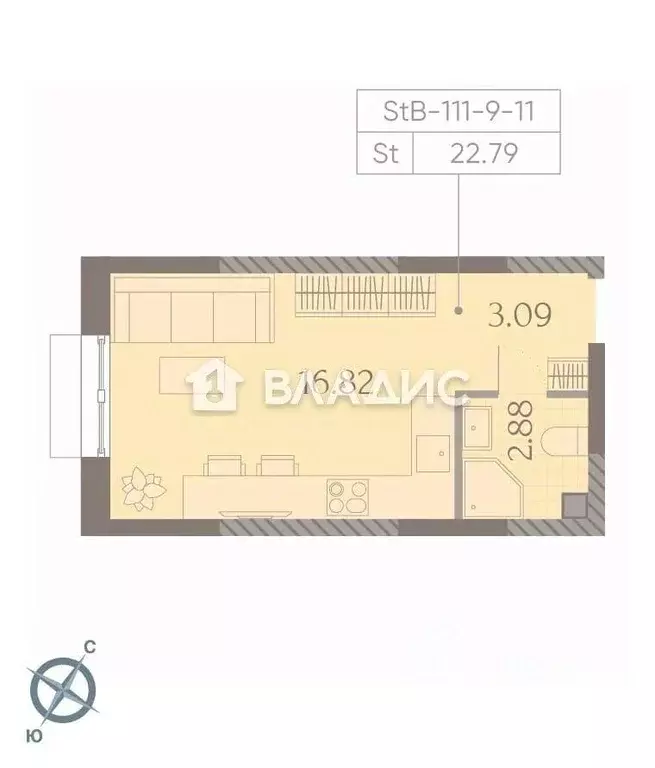 Квартира, студия, 23 м - Фото 1