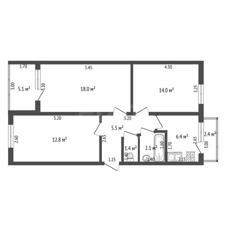 3-комнатная квартира: Баксан, проспект Ленина, 61 (67.7 м) - Фото 1