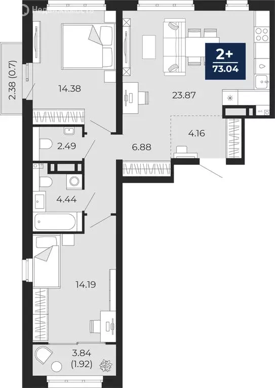2-комнатная квартира: Тюмень, Камчатская улица, 109к1 (76.63 м) - Фото 0