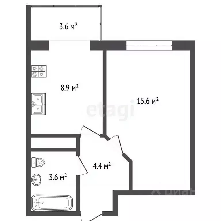 1-к кв. Крым, Симферополь ул. Ковыльная (36.1 м) - Фото 1
