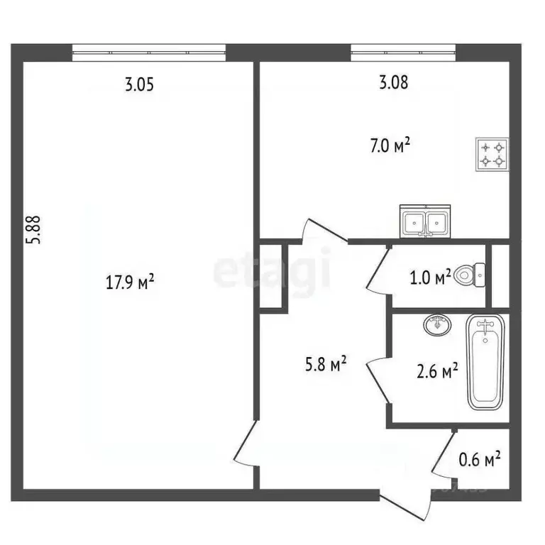 1-к кв. Санкт-Петербург просп. Испытателей, 20 (34.9 м) - Фото 2