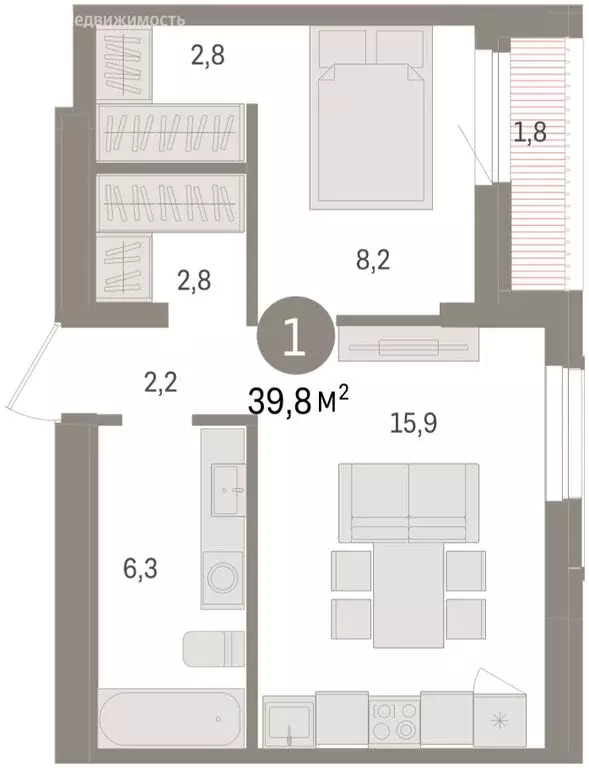 1-комнатная квартира: Новосибирск, улица Аэропорт (39.8 м) - Фото 1