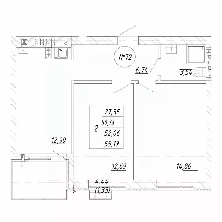 2-к кв. Калининградская область, Зеленоградск  (52.06 м) - Фото 2