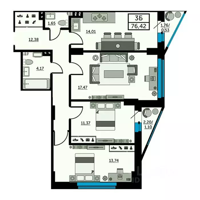 3-к кв. Ростовская область, Ростов-на-Дону Красноармейская ул., ... - Фото 1