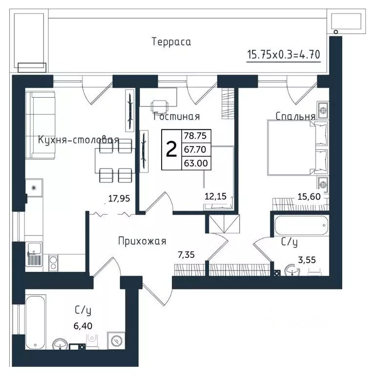 2-к кв. Калининградская область, Янтарный пгт ул. Советская (78.75 м) - Фото 0