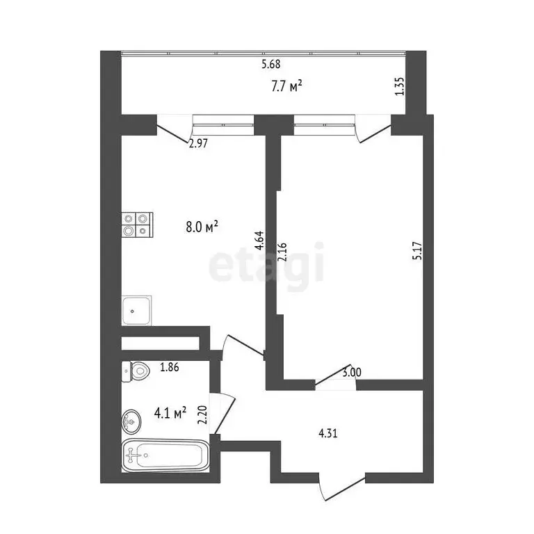 1-комнатная квартира: Тюмень, улица Малыгина, 90 (39.9 м) - Фото 1