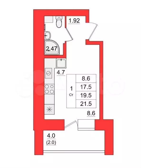 Квартира-студия, 21,7 м, 5/9 эт. - Фото 0