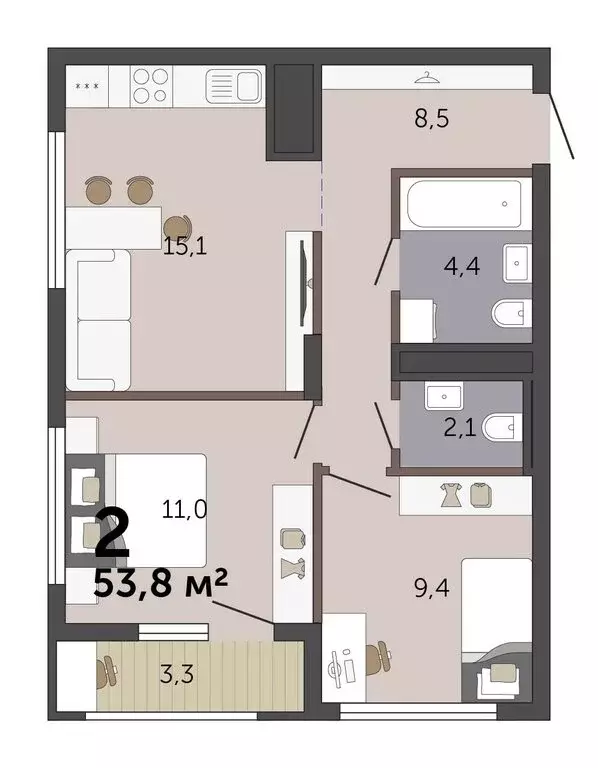 2-комнатная квартира: Екатеринбург, Трамвайный переулок, 4 (53.8 м) - Фото 2
