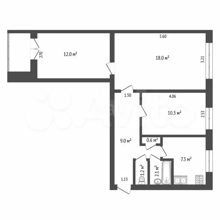3-к. квартира, 60,5 м, 1/9 эт. - Фото 0