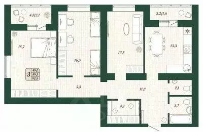 3-к кв. Самарская область, Волжский район, Смышляевка городское ... - Фото 1