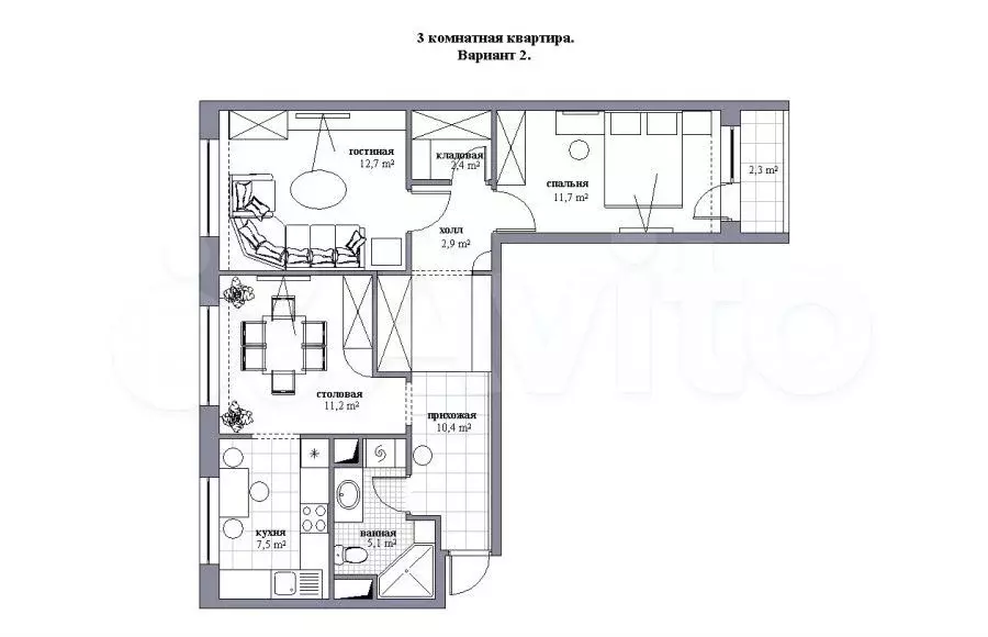 3-к. квартира, 57 м, 4/5 эт. - Фото 1