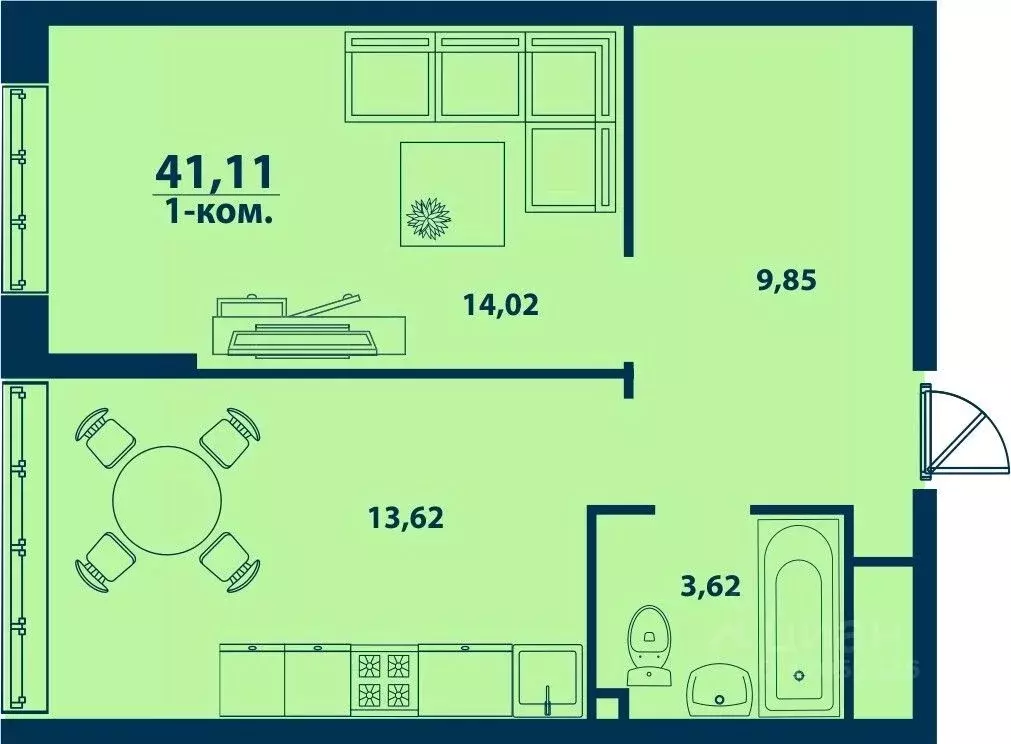 1-к кв. Башкортостан, Уфа ул. Ивана Спатара, 14 (41.11 м) - Фото 0