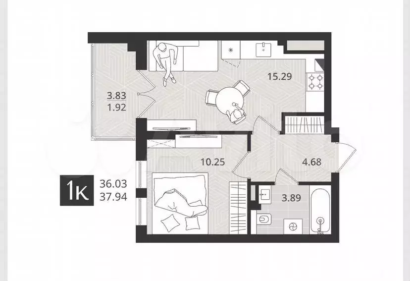 1-к. квартира, 36м, 2/4эт. - Фото 1