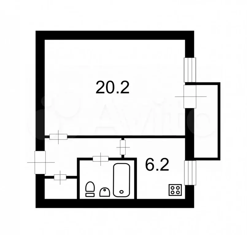 1-к. квартира, 34,2 м, 9/9 эт. - Фото 0