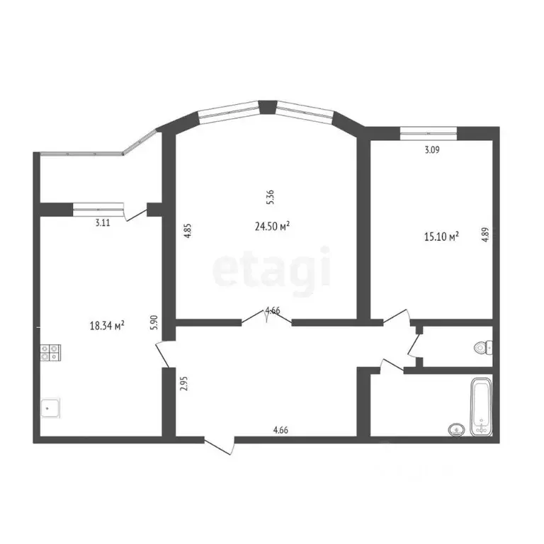 2-к кв. Тюменская область, Тюмень Депутатская ул., 80 (80.8 м) - Фото 1