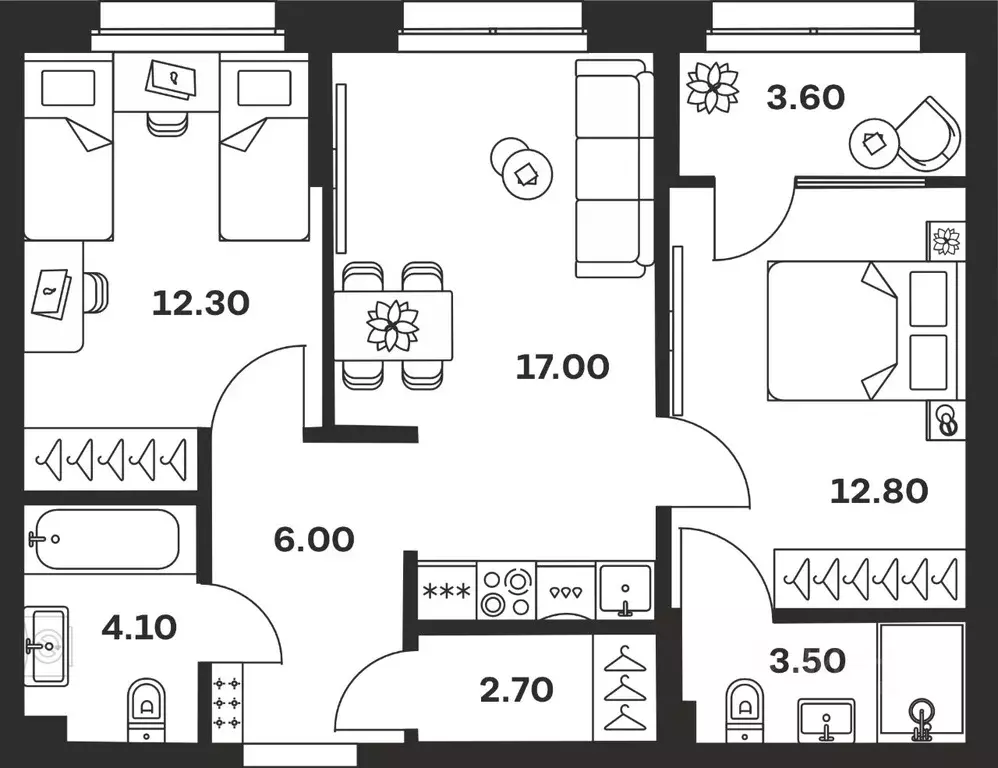 2-к кв. Тульская область, Тула ул. Михеева, 9А (62.0 м) - Фото 1