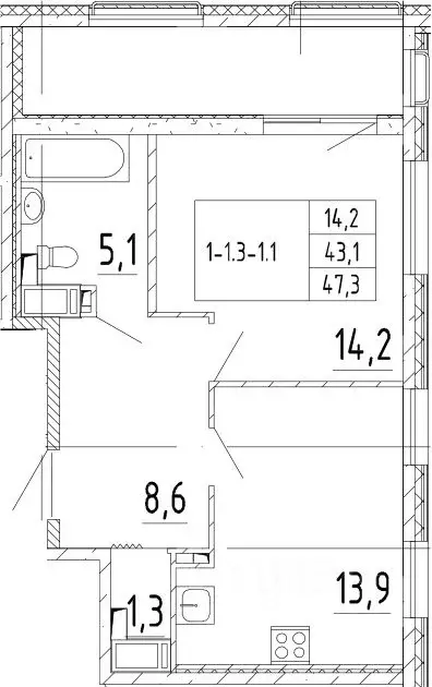 1-к кв. Санкт-Петербург ул. Парфеновская, 11к1 (43.1 м) - Фото 1