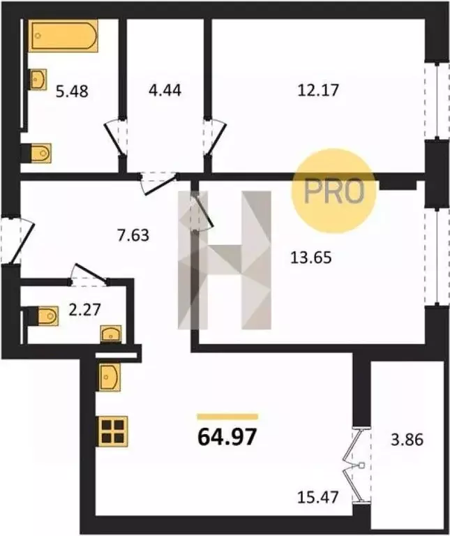 2-к кв. Калининградская область, Гурьевск Включи жилой комплекс (63.04 ... - Фото 1