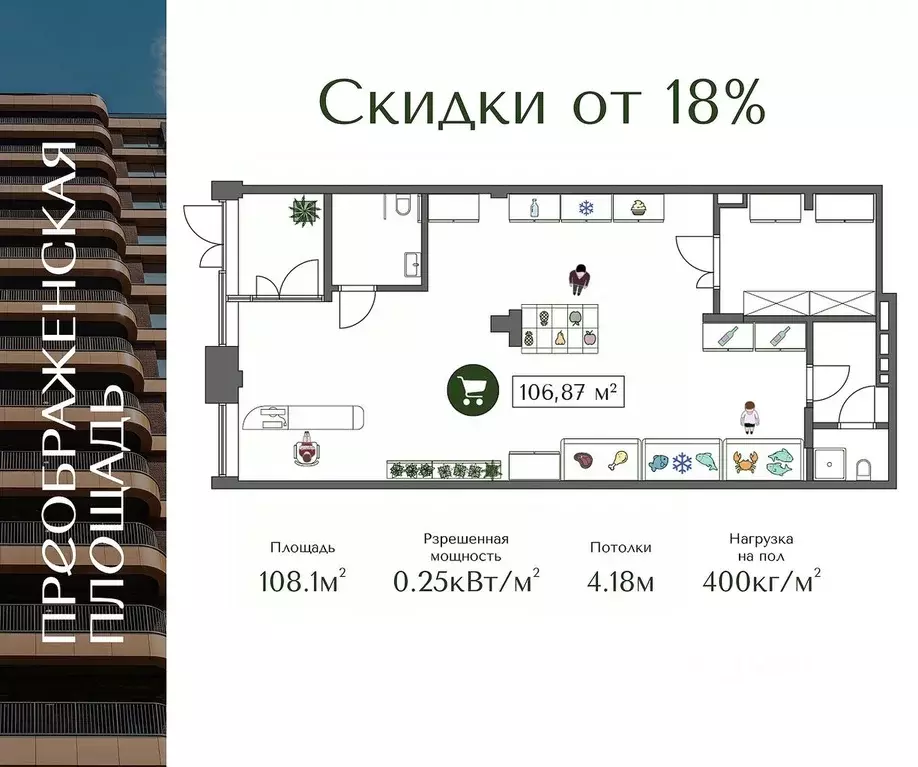Помещение свободного назначения в Москва Жилой комплекс Преображенская ... - Фото 0